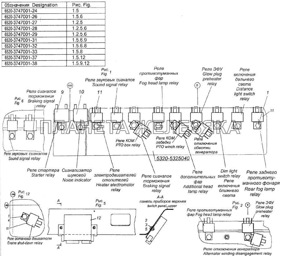 6520-3747001-24 Установка реле КамАЗ-6522 (Euro-2, 3)